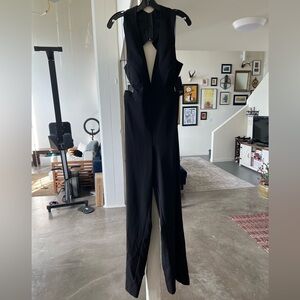 Aidan Mattox plunging cut out jumpsuit black